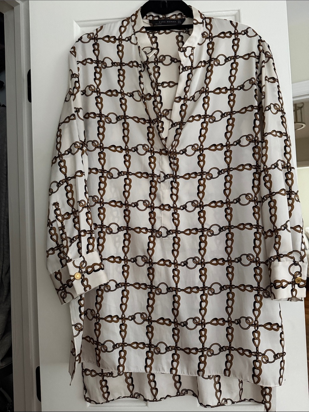 Zara White Longline Tunic with Brown Chain Print